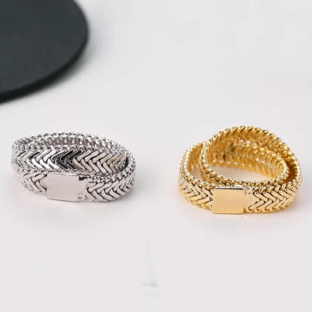 NEW GOLD STACKED SNAKE BONE CHAIN ADJUSTABLE RING, CUTE RING, SHINY RING. - Picture 3 of 5